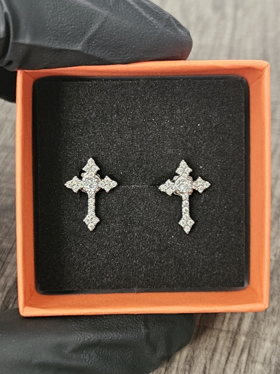 Moissanite Jewelry - Cubic Zirconia Cross Stud Earrings in Silver - Women Jewelry